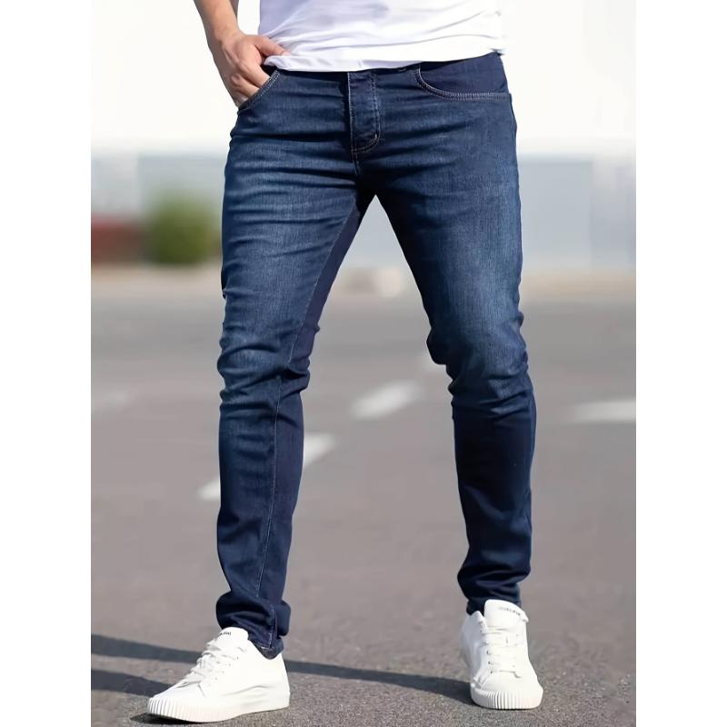 Stretchy Comfort Fit Slim Jeans - Men's Mid-Rise Solid Color Cotton Denim Pants for Spring and Summer - Breathable, Soft, and Versatile Casual Wear