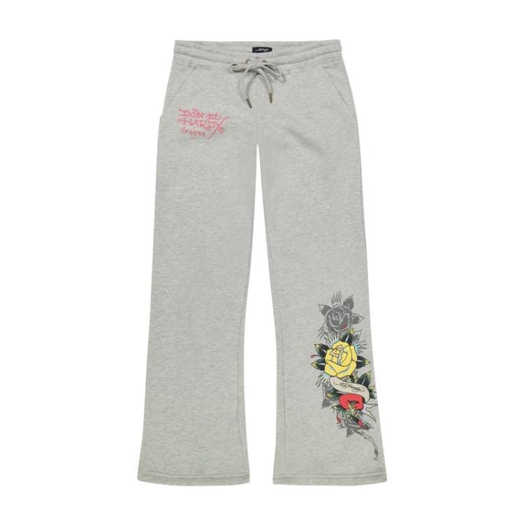 ED HARDY GRAY PINK “rose heart” SET(pants and hoodie) Suits