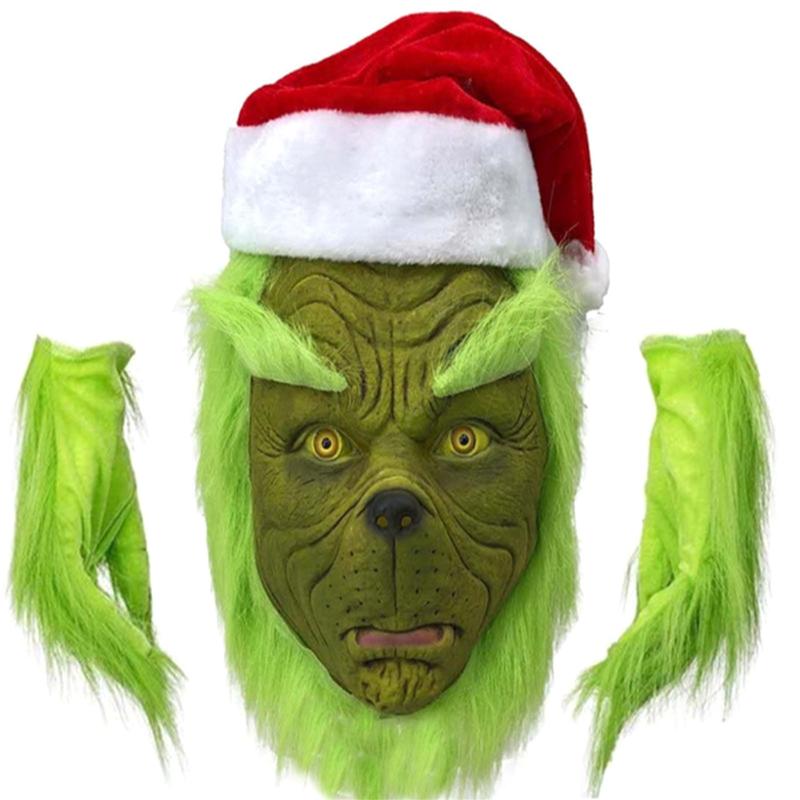 Creative Halloween Costume Set Santa Claus Hat Top Boots Green Hair Monster Mask Gloves Cosplay Costume