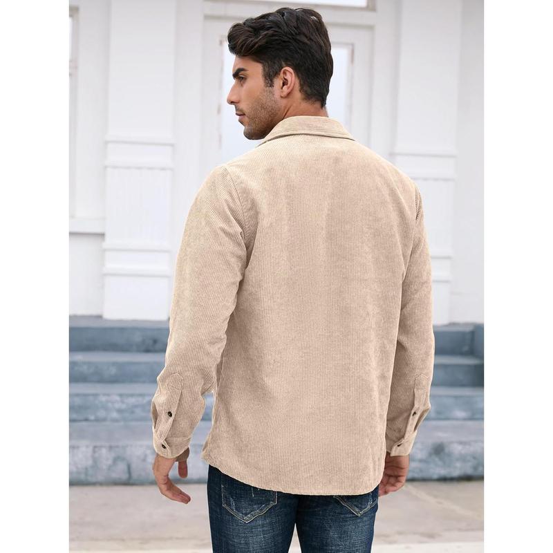 Lightweight Corduroy Button Down Jacket For Men Long Sleeve Work Shirts Shackets with Pocket