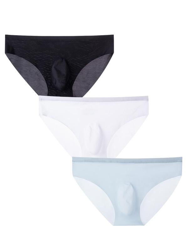 Men's Solid Seamless Panty, Casual Plain Briefs for Daily Wear, Soft Breathable Men's Underwear for All Seasons