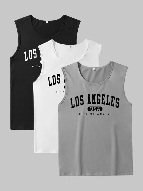 Men's Letter Print Tank Top, Casual Sleeveless Round Neck Top for Summer, Summer Tops, Summer Clothes Sleepwear for Men, Comfy Loungewear for Daily Wear, Men's Clothing