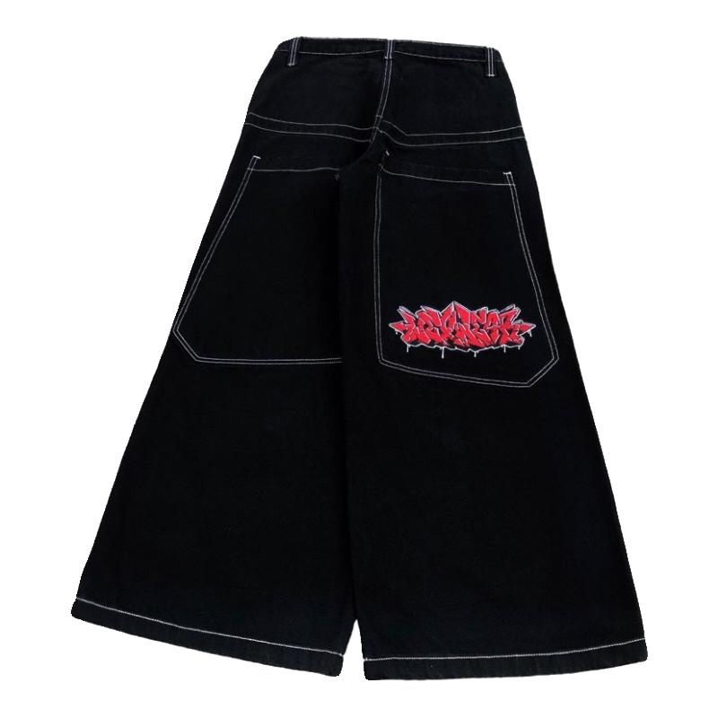 High Street JNCO pattern embroidered jeans hiphop hip hop loose wide legs casual tide