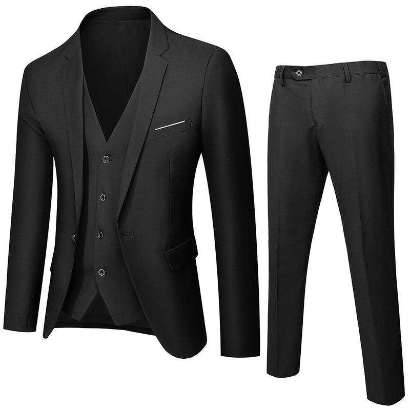 Men's 3 Piece Slim Fit Suit Set Two Button Blazer Jacket Vest Pants Tuxedo Set for Party, Wedding and Business