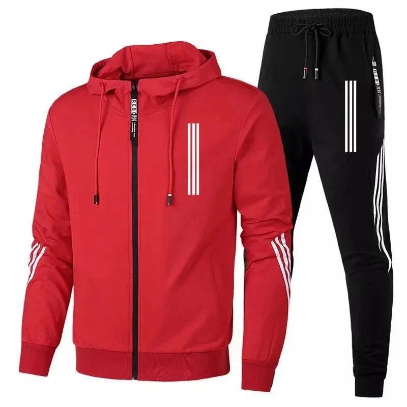 2024 Men's Hoodies+Pants Sets Triple Slant Hoodie Jacket Sport Zipper Tracksuits Sports Jogging Male Fitness Clothing Two Piece