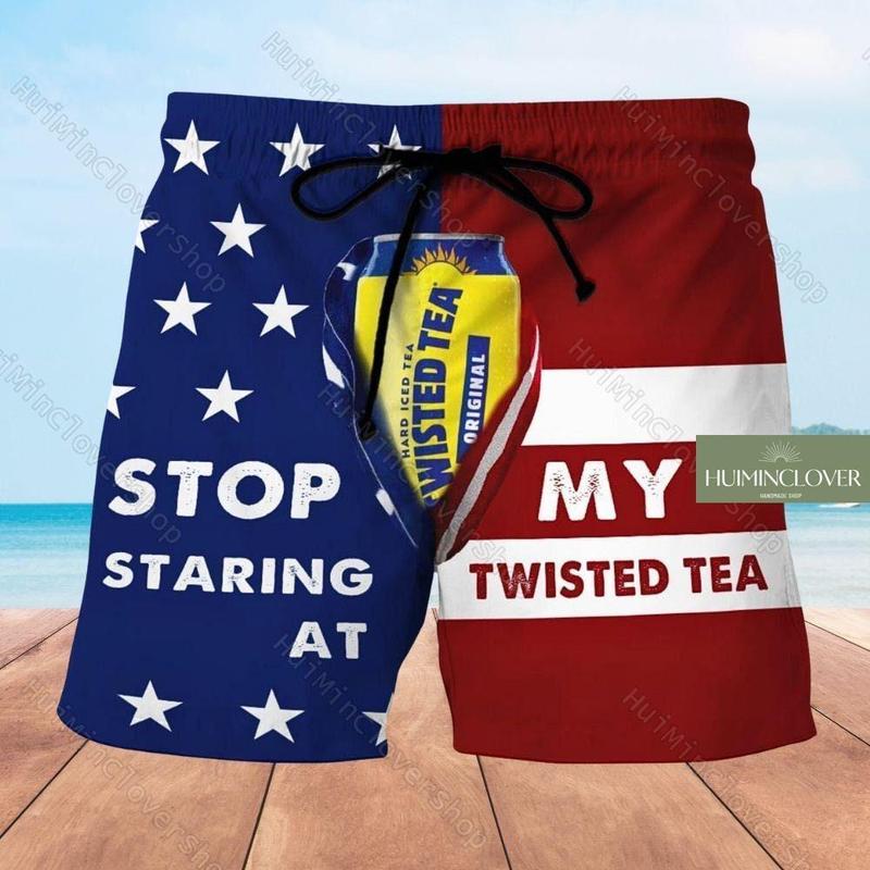 Twisted Tea Shorts Men, Stop Staring At My Twisted Tea Shorts, Twisted Tea US Flag Short, Funny Beach Shorts, Summer Shorts For Men