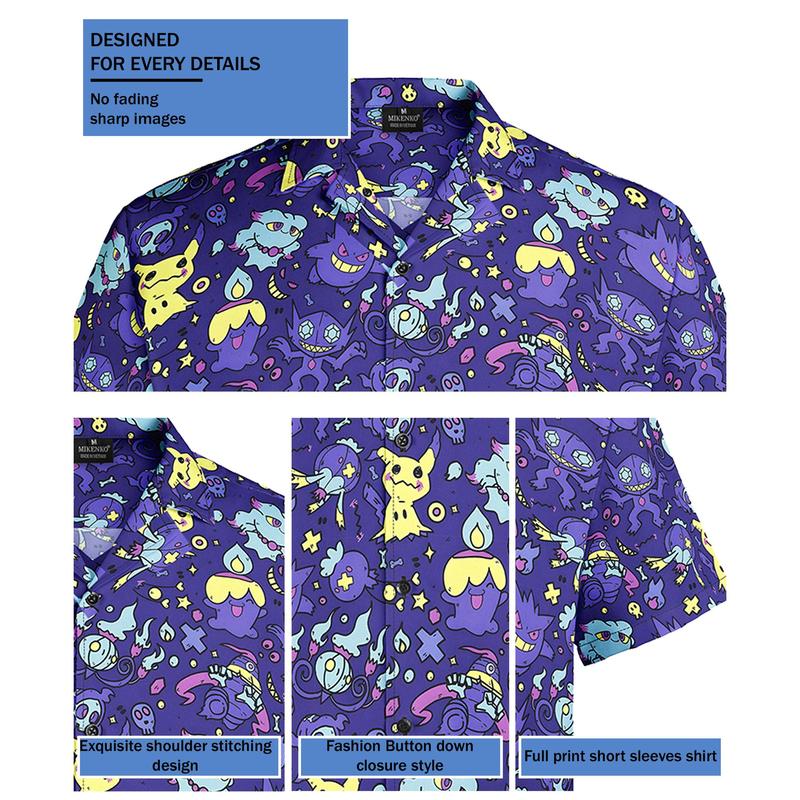 Pikachu And Gangar Muma Ghost Hawaiian Shirt, Hawaiian Shirt With Spooky Pokemon Motifs, Chrismast Gift Collar Menswear