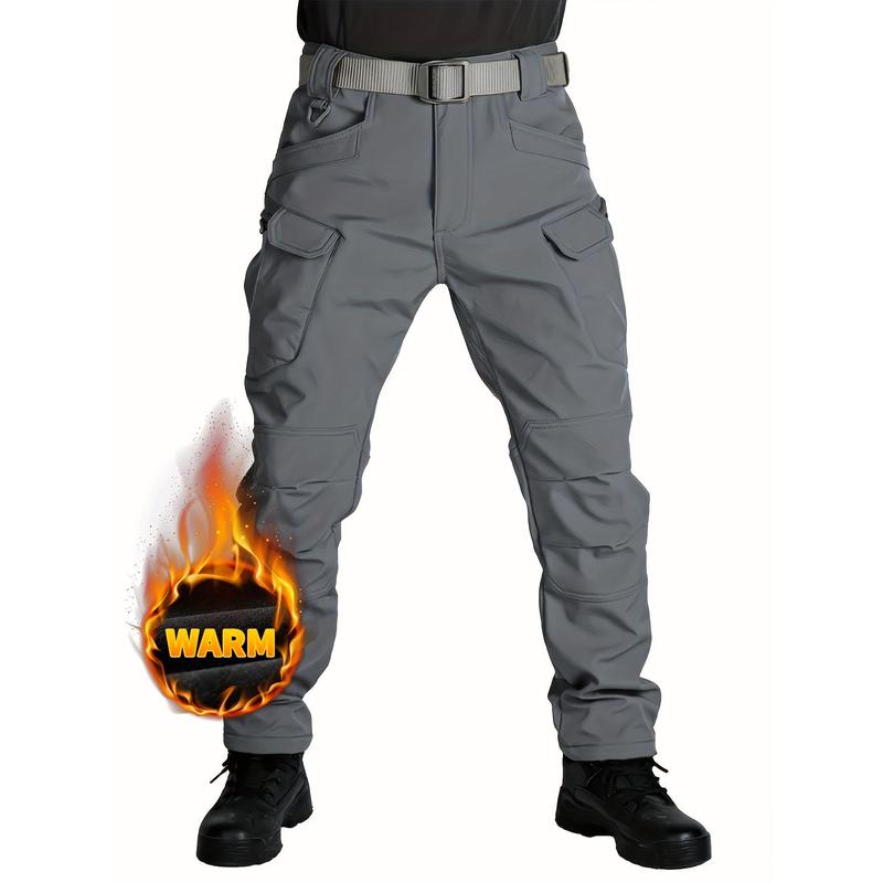 Men's fleece overalls, waterproof tactical pants, loose casual windproof and waterproof outdoor military pants, multi-pocket trousers (no belt), perfect for hiking, camping, winter