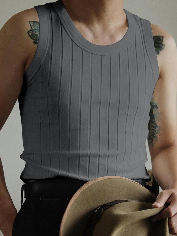 Men's Regular Fit Plain Sleeveless Round Neck Knit Vest, Comfort Crewneck Sweater Tank Top for Summer, Summer Clothes, Men's Knitwear for Daily Streetwear, Casual Menswear, Sleeveless Summer Clothes