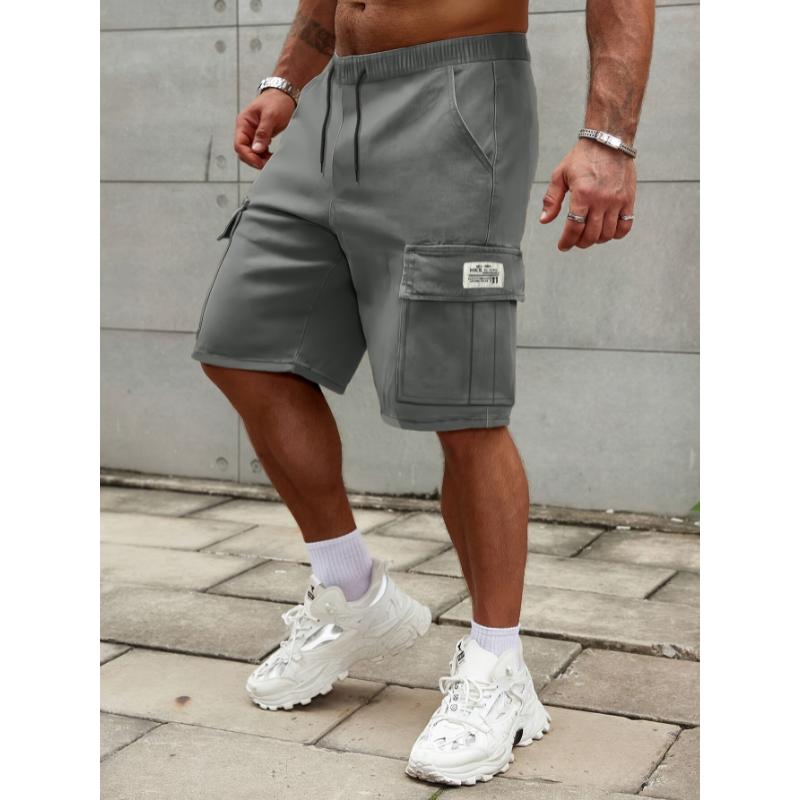 Men's Premium Solid Cargo Shorts - Multi-Functional Pockets, Adjustable Drawstring Waist, Breathable Fabric, Casual Summer Wear for Outdoor Activities and Travel