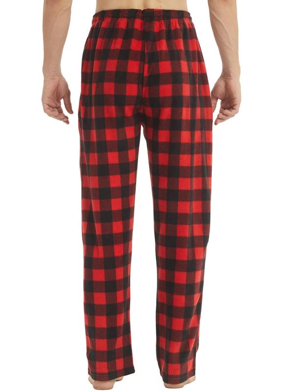 Men's Plaid Print Pocket Sleep Pants, Regular Fit Casual Drawstring Waist Straight Leg Pajama Trousers, Men's Sleep Bottoms for Fall & Winter