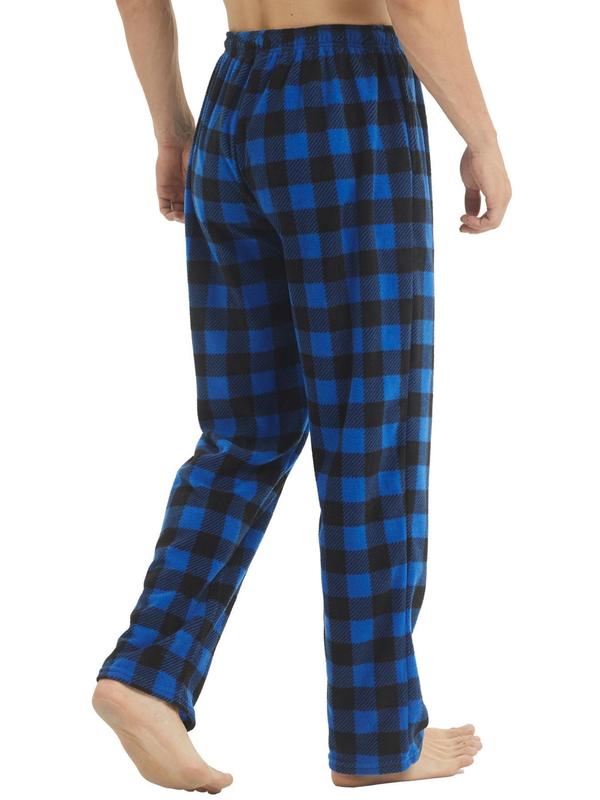 Men's Plaid Print Pocket Sleep Pants, Regular Fit Casual Drawstring Waist Straight Leg Pajama Trousers, Men's Sleep Bottoms for Fall & Winter