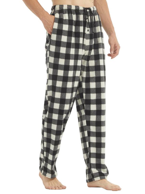 Men's Plaid Print Pocket Sleep Pants, Regular Fit Casual Drawstring Waist Straight Leg Pajama Trousers, Men's Sleep Bottoms for Fall & Winter