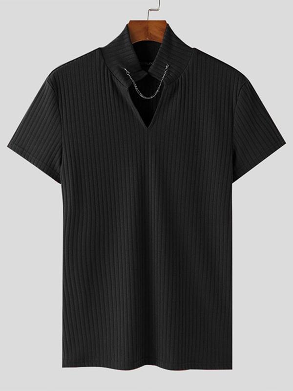 Men's Solid Notched Neck Polo Shirt, Casual Regular Fit Short Sleeve Top for All Seasons, Fashion Men's Clothes for Daily Wear