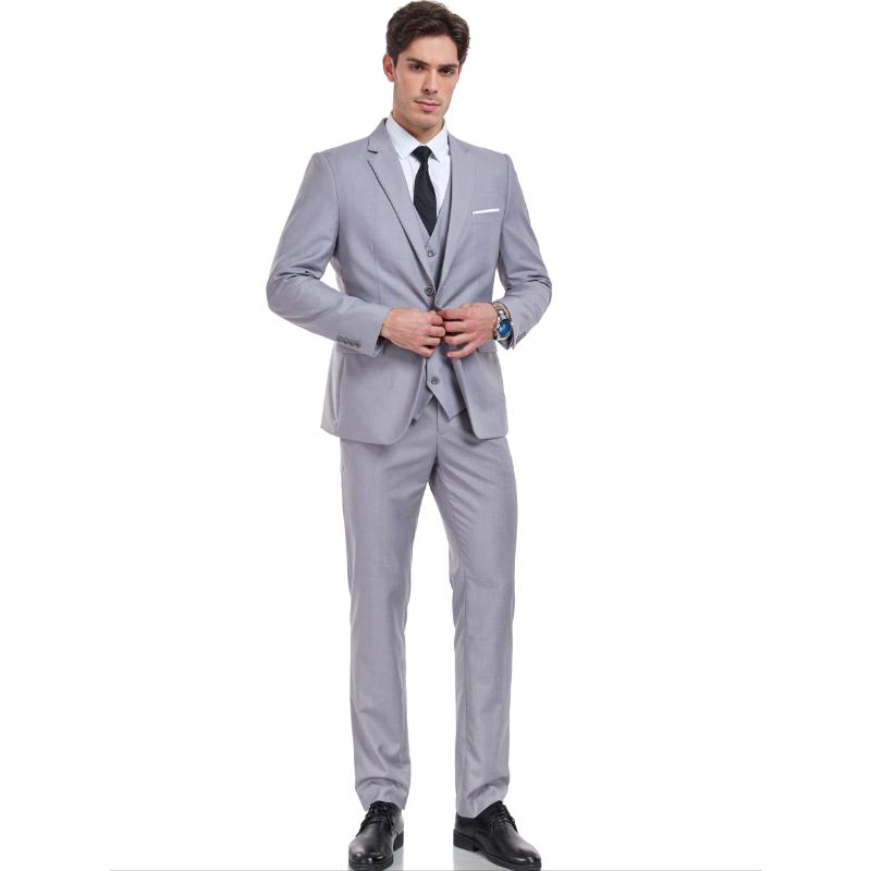 Plus Size Men's 3Pcs Suit Set, Fashionable Groomsman Wedding Attire, Solid Suit Jacket & Waistcoat & Suit Pants Set