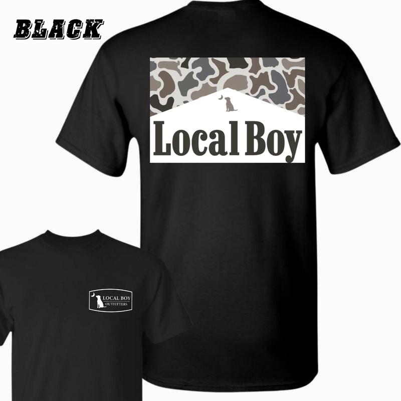 Local Boy Outfitters T-Shirt - Bold Logo with Camo Pattern Graphic , Perfect for Outdoor and Casual Wear , Comfortable Unisex Fit , High-Quality Cotton Fabric , Ideal for Everyday Style , Unique Adventure Menswear Classic Crewneck Underwear Streetwear