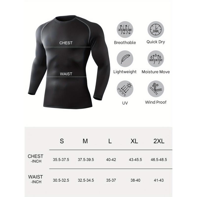 5-Pack Men's Thermal Compression Shirts Fleece Lined Long Sleeves Active Base Layers Cold Weather Gear Workout Tops