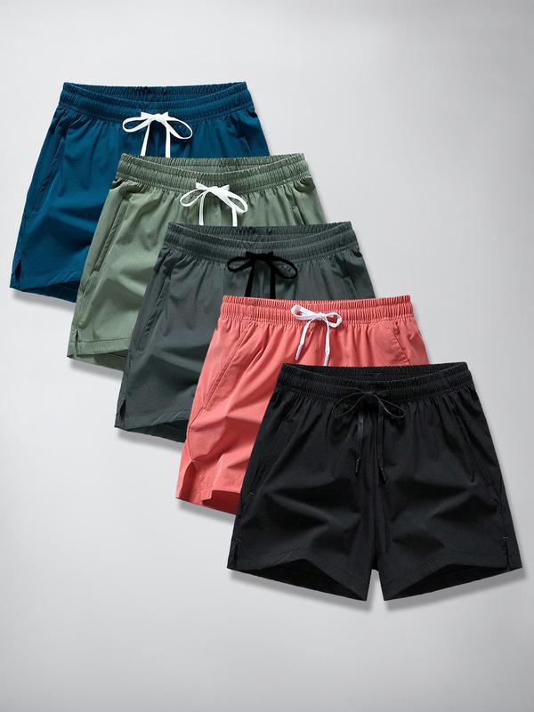 Men's  Solid Drawstring Waist Track Shorts, Regular Fit Casual Pocket Elastic Waist Beach Shorts, Summer Bottoms for Men