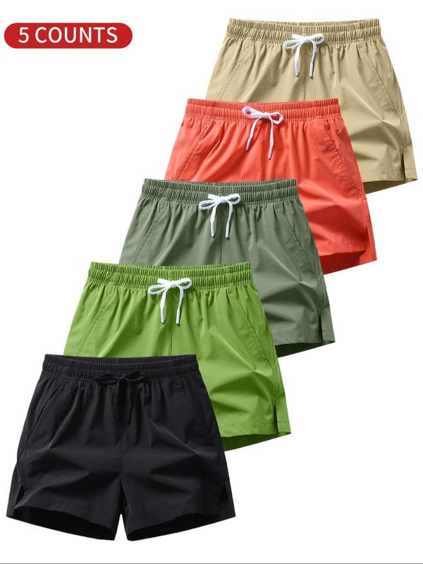 Men's  Solid Drawstring Waist Track Shorts, Regular Fit Casual Pocket Elastic Waist Beach Shorts, Summer Bottoms for Men