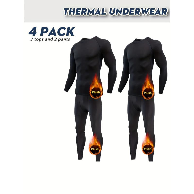 4 Pack Compression Thermal Underwear For Men Winter Long Johns, 2 Sets Breathable Quick Dry Thermal Long Sleeves Tops And Pants, Outdoor Leisure, Workout And Running, Inner Base Warm Shirts