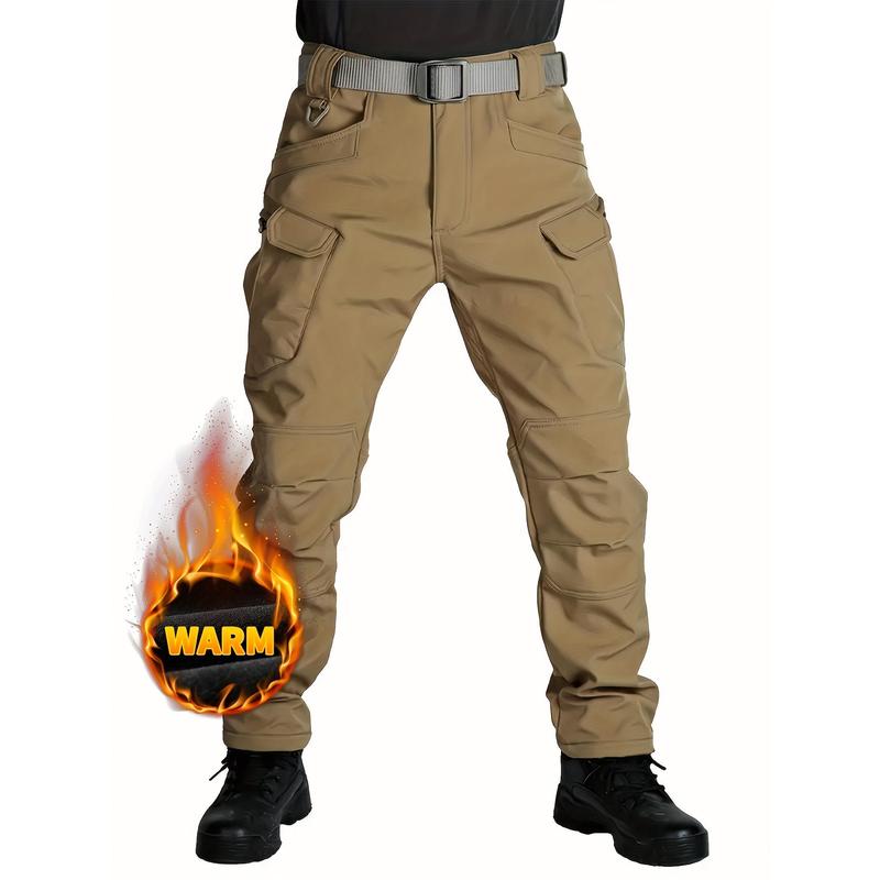 Men's fleece overalls, waterproof tactical pants, loose casual windproof and waterproof outdoor military pants, multi-pocket trousers (no belt), perfect for hiking, camping, winter