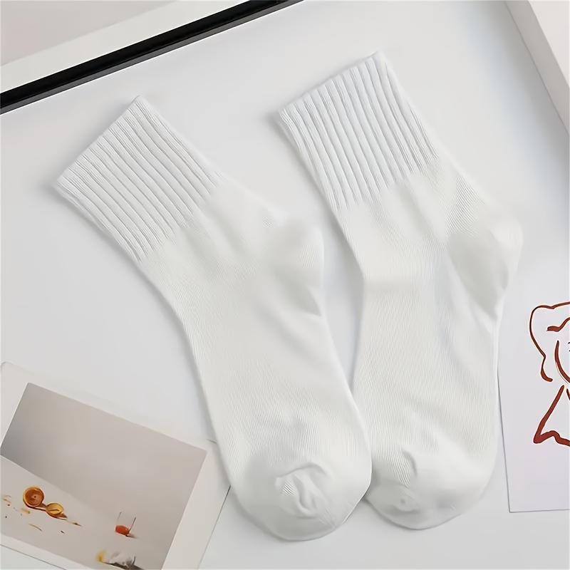 5 Pairs Unisex Fashion Solid Color Crew Socks, Breathable and Comfortable Casual Socks, Suitable for Daily and Outdoor Wear, Suitable for All Seasons