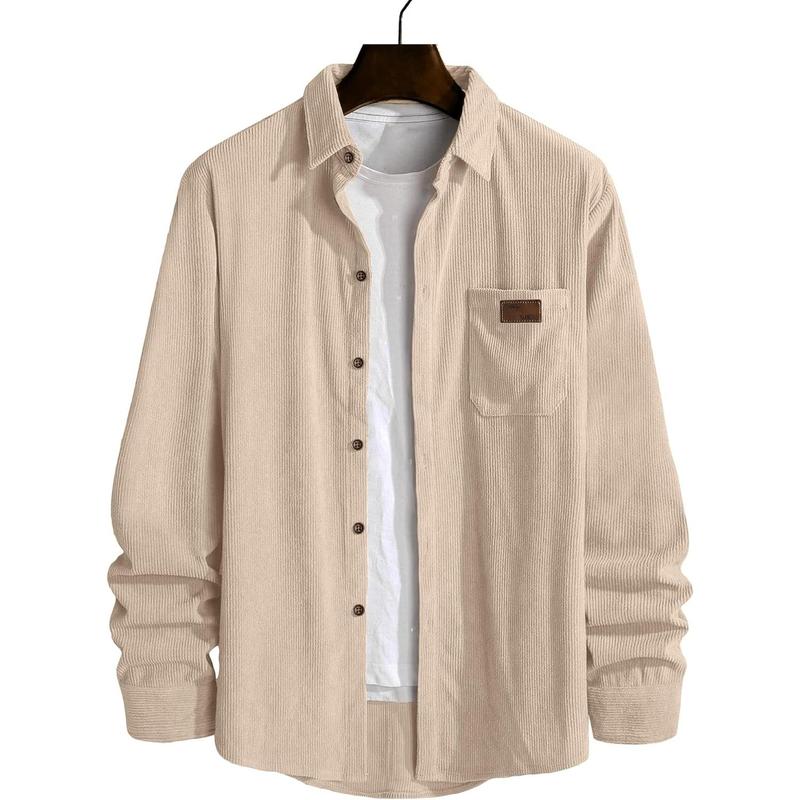 Lightweight Corduroy Button Down Jacket For Men Long Sleeve Work Shirts Shackets with Pocket