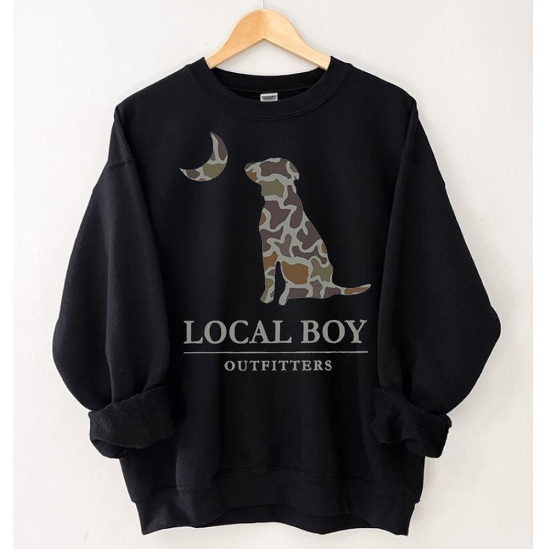 Local Boy Outfitters Sweatshirt - Tshirt, Localflage Dog Moon Sweatshirt, Unisex Outdoors Sweatshirt Camo Sweatshirt, tiktok trendy, For Men, For Women, Full Size, Full Collor