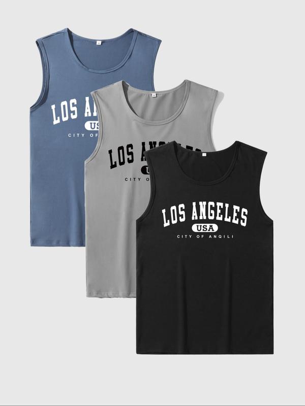 Men's Letter Print Tank Top, Casual Sleeveless Round Neck Top for Summer, Summer Tops, Summer Clothes Sleepwear for Men, Comfy Loungewear for Daily Wear, Men's Clothing