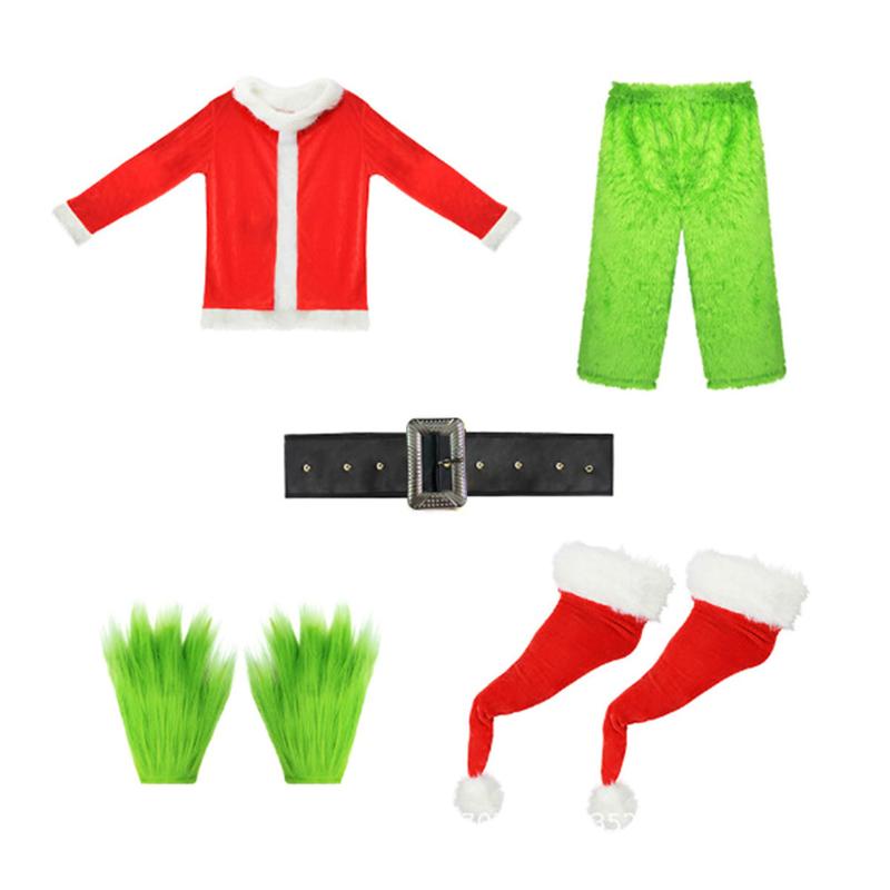 Creative Halloween Costume Set Santa Claus Hat Top Boots Green Hair Monster Mask Gloves Cosplay Costume