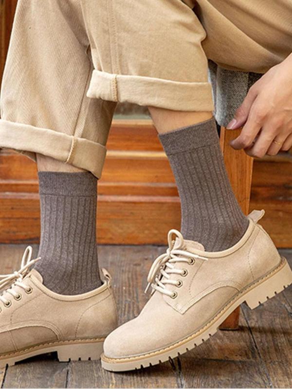 Men's 6 Pairs Textured Solid Crew Socks, Casual Soft Comfy Mid-calf Socks for Daily Wear, Men's Socks for All Seasons