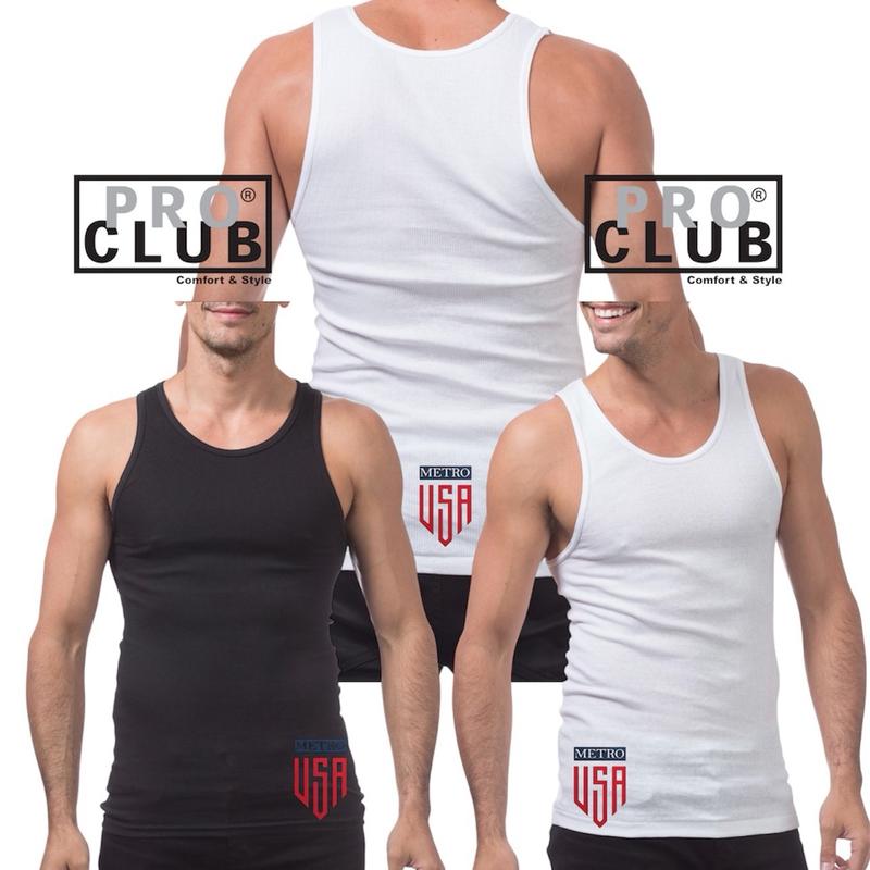 PRO CLUB Premium Ringspun Cotton Ribbed A-shirt Underwear Summer Top, 3 Pack Single color Streetwear Comfort Sleeveless Tshirt Basic Menswear Man