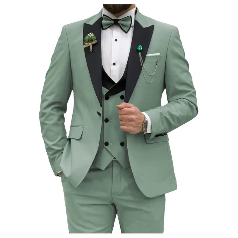 3pcs Men's Suits Set, Slim Fit Double Breasted Suit Vest + Long Sleeve Classic Lapel Jacket  Pant Clothing For  BanquetMenswear Gamis Collar Overalls