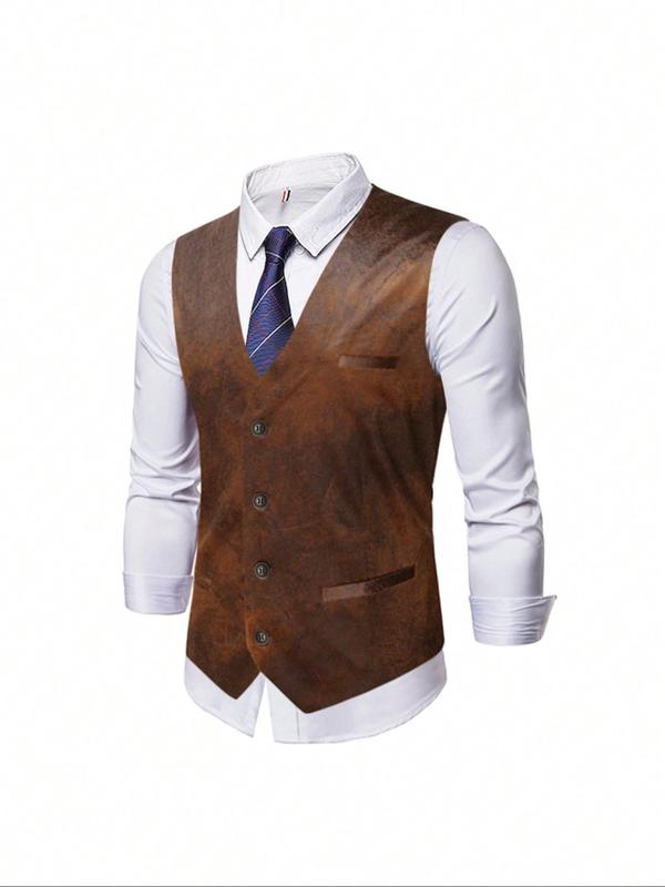 Men's Regular Fit Plain V Neck Suit Vest without Inner Top, Casual Button Front Pocket Formal Waistcoat, Fashion Men's Streetwear Clothes for Spring & Fall