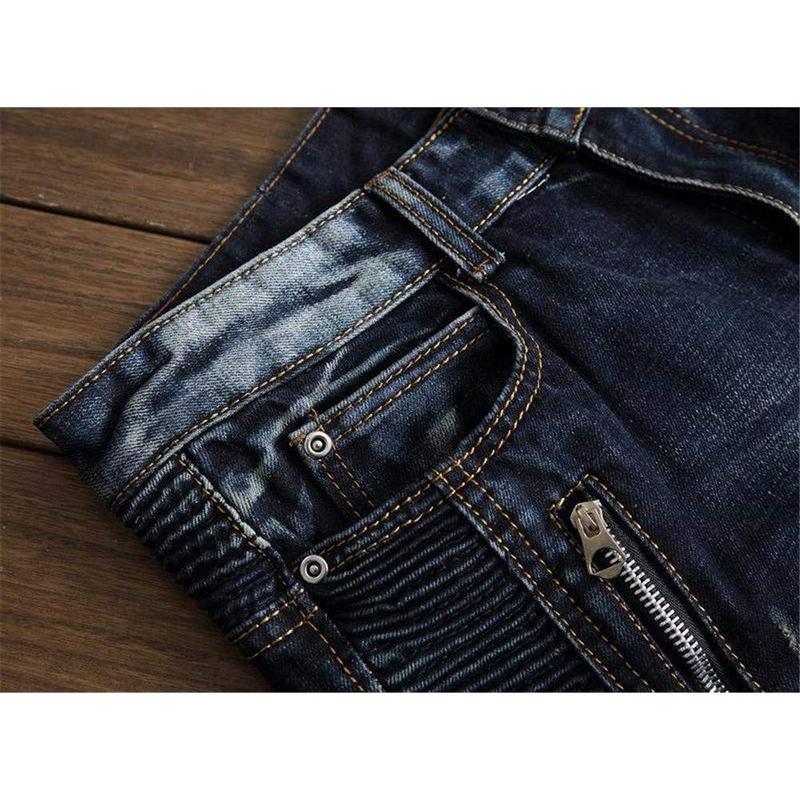 Men's Fashion Ripped Classic Distressed Straight Slim Fit Designer Jeans For Men Denim Pants