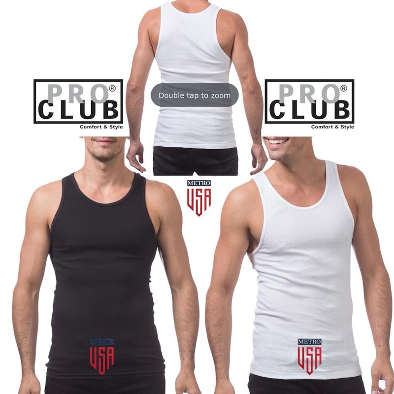 PRO CLUB Premium Ringspun Cotton Ribbed A-shirt Underwear Summer Top, 3 Pack Single color Streetwear Comfort Sleeveless Tshirt Basic Menswear Man