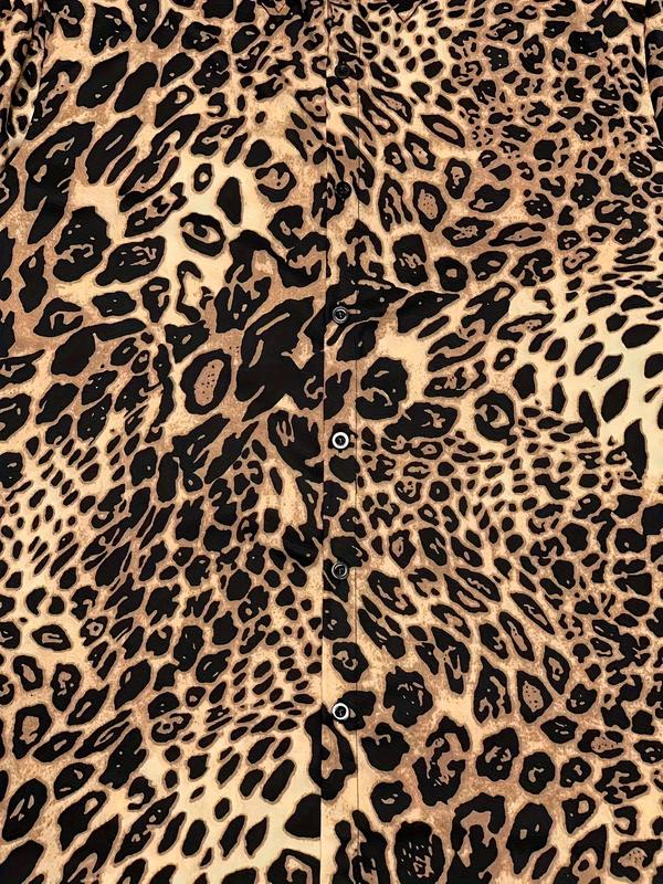  Leopard Print Button Front Shirt, Regular Fit Casual Long Sleeve Collared Top for Daily Outdoor Wear, Men's Clothes for All Seasons