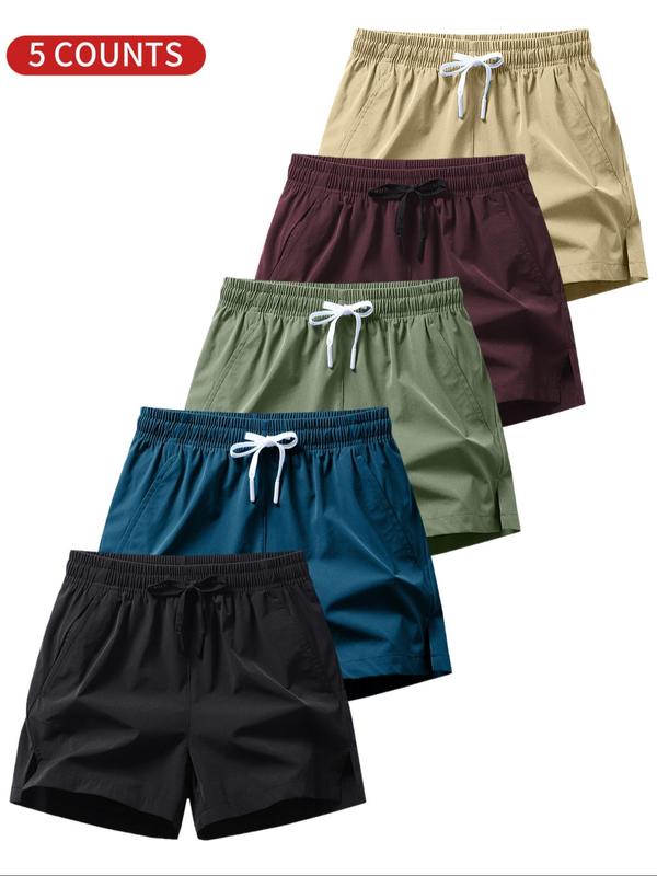 Men's  Solid Drawstring Waist Track Shorts, Regular Fit Casual Pocket Elastic Waist Beach Shorts, Summer Bottoms for Men