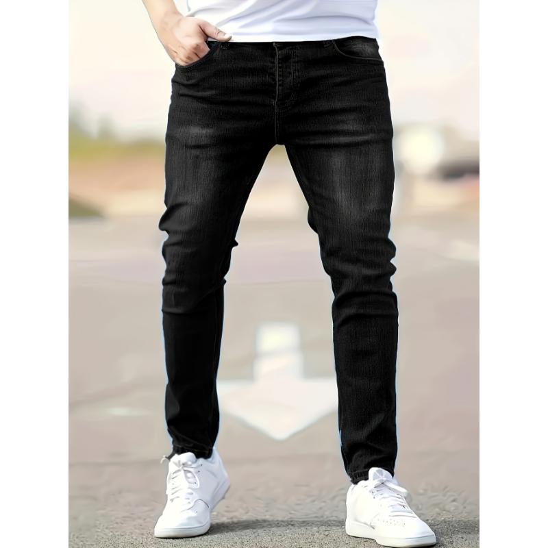 Stretchy Comfort Fit Slim Jeans - Men's Mid-Rise Solid Color Cotton Denim Pants for Spring and Summer - Breathable, Soft, and Versatile Casual Wear