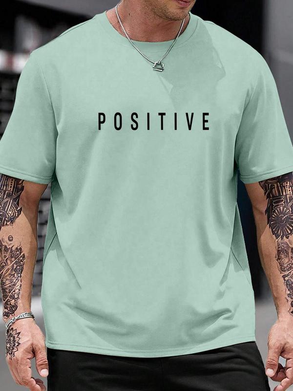 Unisex Men's Letter Print Drop Shoulder Tee, Men Graphic Tees, Regular Fit Casual Short Sleeve Round Neck T-shirt for Summer, Graphic Tees, Fashion Men's Streetwear for Daily Wear