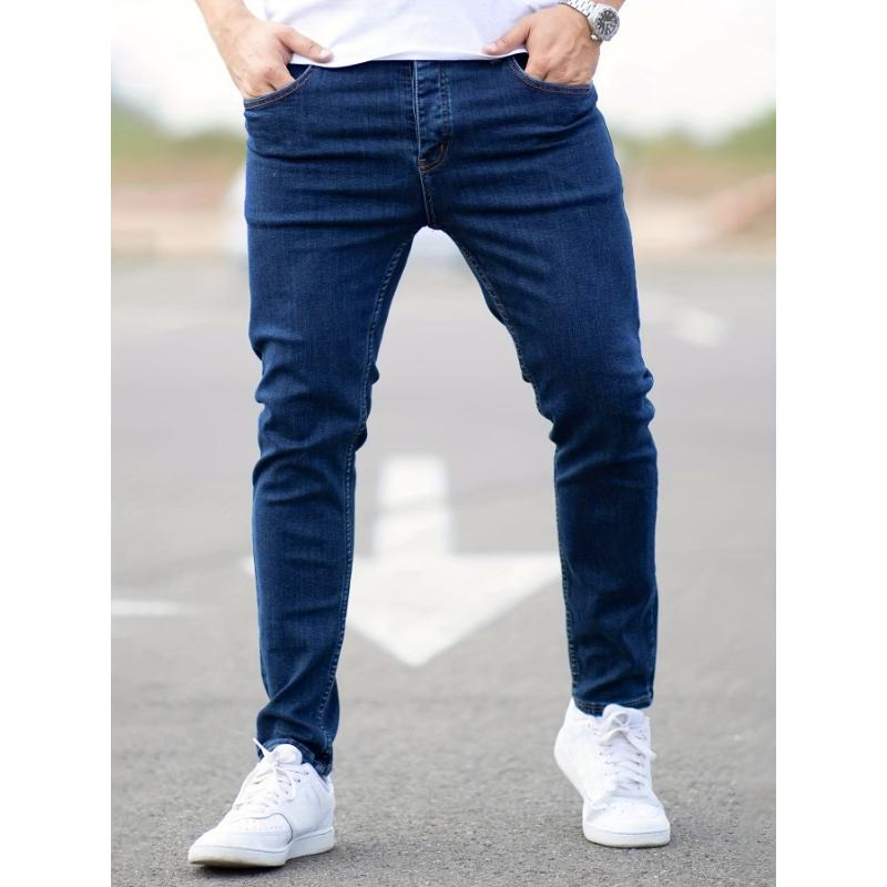 Stretchy Comfort Fit Slim Jeans - Men's Mid-Rise Solid Color Cotton Denim Pants for Spring and Summer - Breathable, Soft, and Versatile Casual Wear