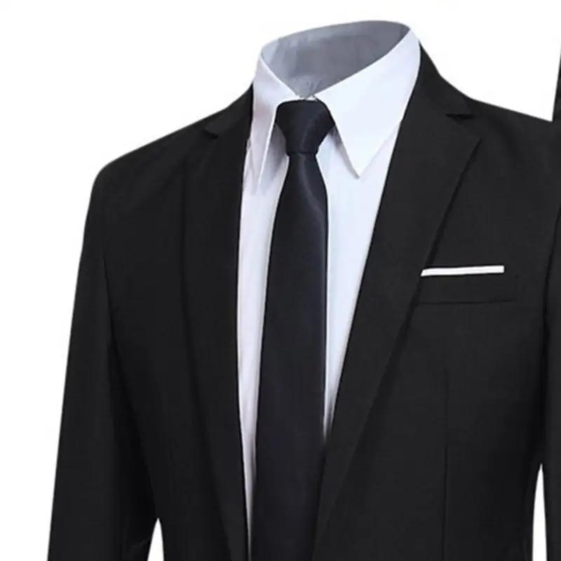 Men Suit Set Turndown Collar Lapel Pockets Buttons Groom Suit Set Solid Color Blazer Suit Pants Two Pieces Set Stylish Men Sets