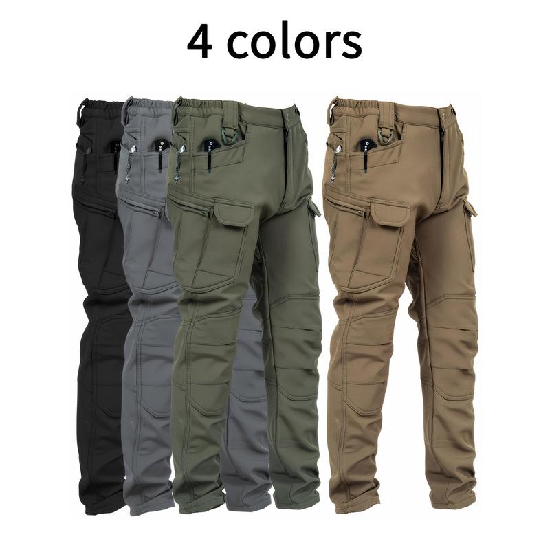 Men's fleece overalls, waterproof tactical pants, loose casual windproof and waterproof outdoor military pants, multi-pocket trousers (no belt), perfect for hiking, camping, winter