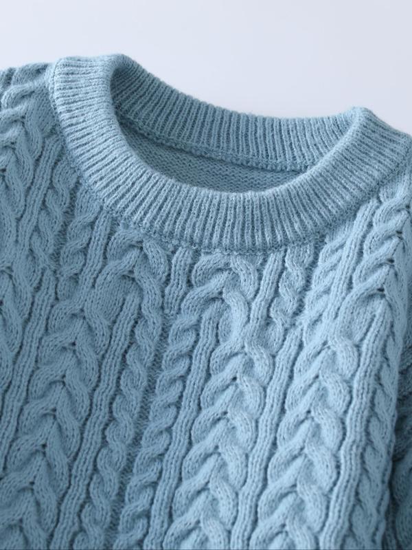 Men's Solid Cable Knit Round Neck Sweater, Regular Fit Casual Long Sleeve Crew Neck Jumper for Fall & Winter, Fashion Men's Knitwear for Daily Wear