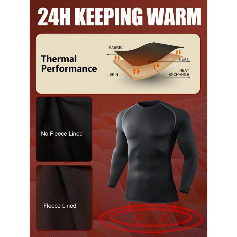 5-Pack Men's Thermal Compression Shirts Fleece Lined Long Sleeves Active Base Layers Cold Weather Gear Workout Tops