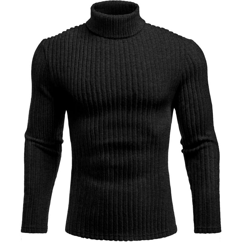 Men Turtleneck Shirts Lightweight Long Sleeve T Shirt Ribbed Thermal Tops Baselayer Pullover S-XXL