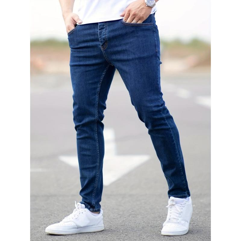 Stretchy Comfort Fit Slim Jeans - Men's Mid-Rise Solid Color Cotton Denim Pants for Spring and Summer - Breathable, Soft, and Versatile Casual Wear