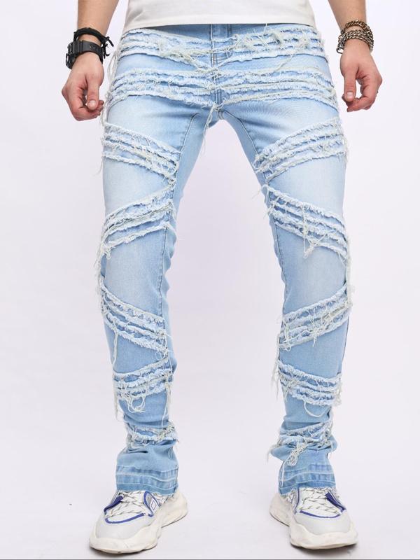 Men's Plain Pocket Button Fly Raw Trim Flare Leg Jeans, Slim Casual Denim Trousers, Men's Bottoms for All Seasons Daily Wear