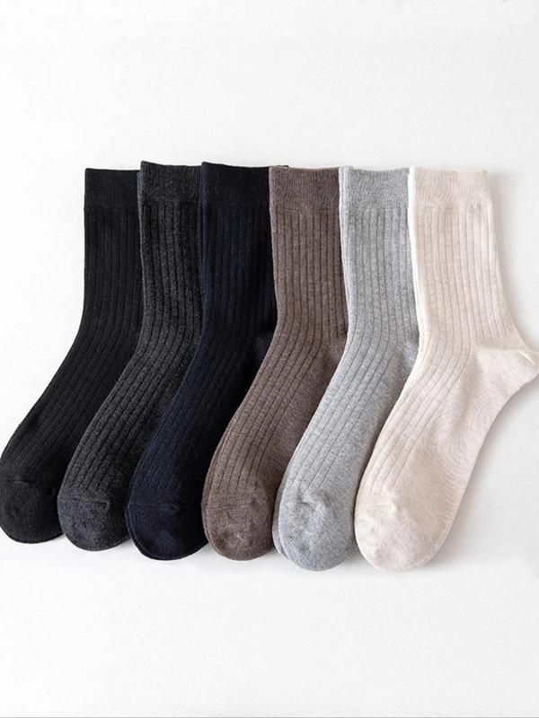 Men's 6 Pairs Textured Solid Crew Socks, Casual Soft Comfy Mid-calf Socks for Daily Wear, Men's Socks for All Seasons