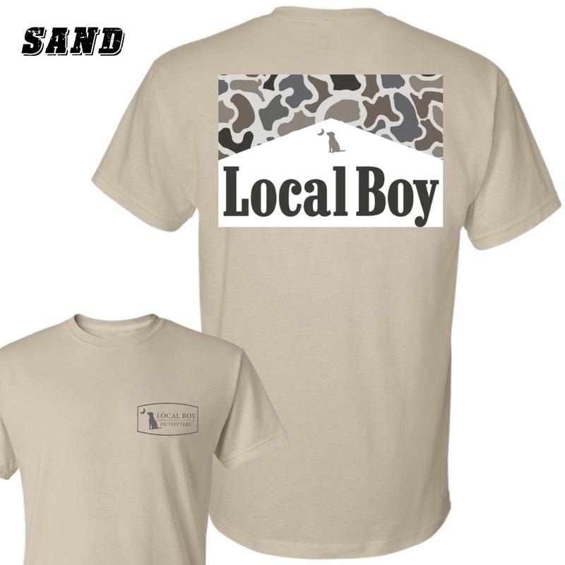 Local Boy Outfitters T-Shirt - Bold Logo with Camo Pattern Graphic , Perfect for Outdoor and Casual Wear , Comfortable Unisex Fit , High-Quality Cotton Fabric , Ideal for Everyday Style , Unique Adventure Menswear Classic Crewneck Underwear Streetwear